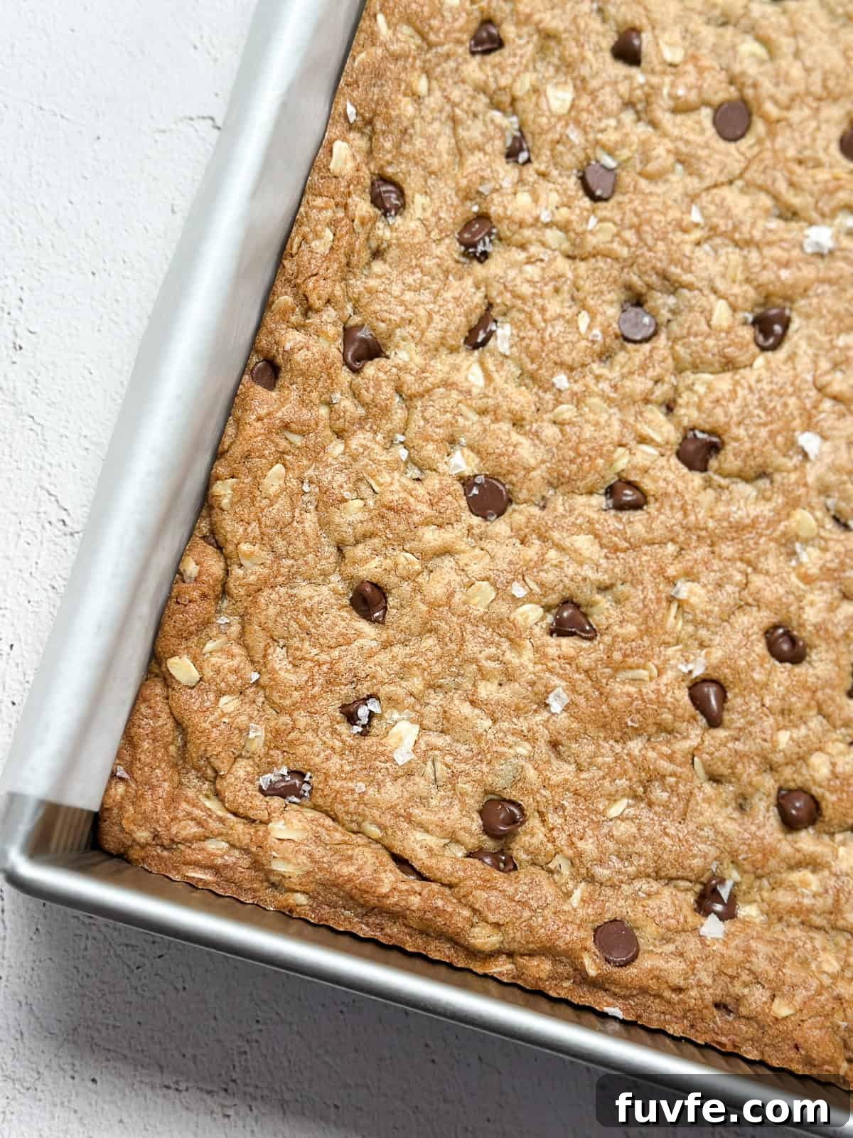 the sheet pan of cookie bars after baking.