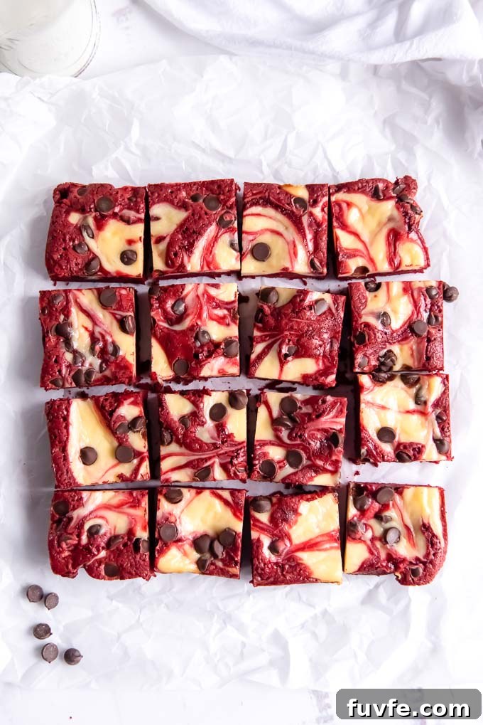 Red velvet brownies cut into squares