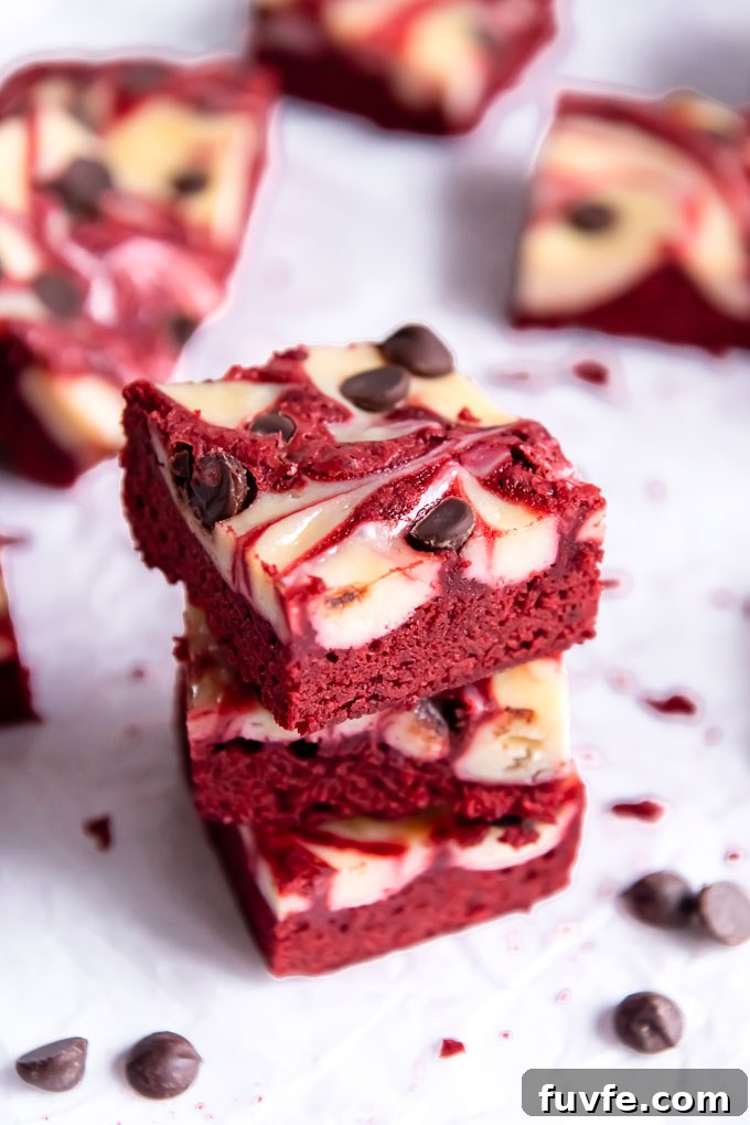 Stack of red velvet brownies
