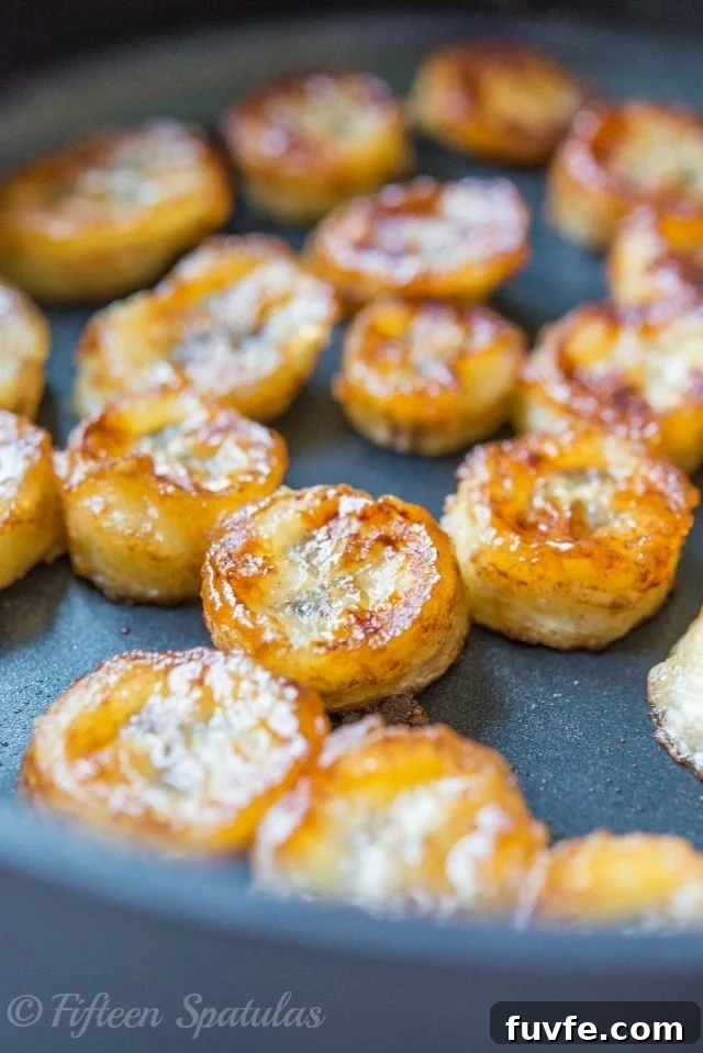Caramelized Honey Bananas Recipe with Cinnamon Pan Fried Bananas with Honey in Skillet