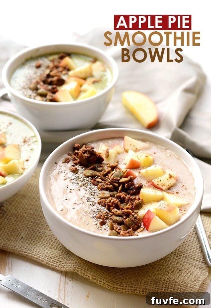 apple pie smoothie bowl with toppings