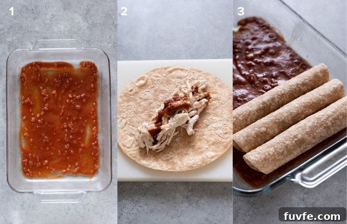 Weeknight Chicken Enchiladas Recipe with Cheesy Sauce 4 How to make chicken enchiladas collage