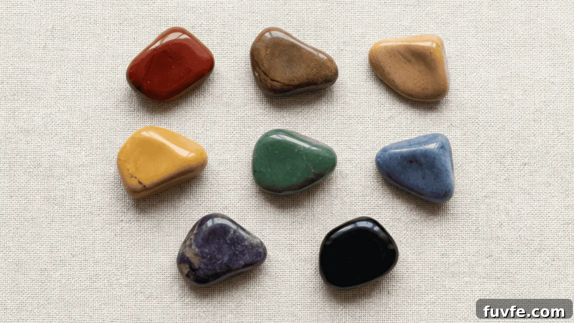 Jasper Stone Colors, Varieties and Jewelry Uses 2 Collage of jasper stones in red, brown, yellow, green, blue, purple, and black colors arranged separately