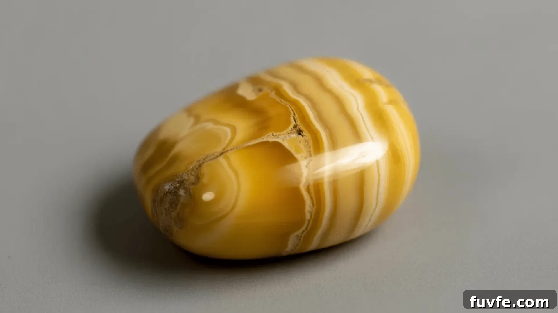 Jasper Stone Colors, Varieties and Jewelry Uses 4 Polished yellow jasper stone with golden to mustard tones and slight natural variations on a neutral background
