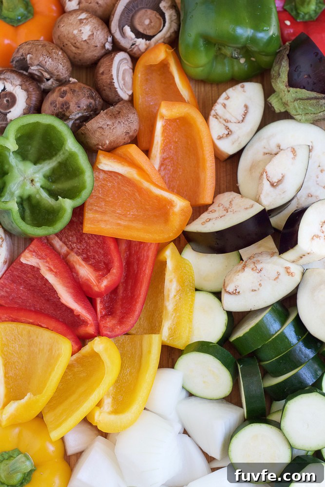 Sliced vegetables for Grilled Chicken Kebabs.