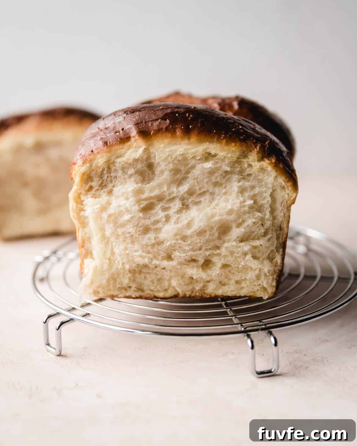 Creamy Condensed Milk Bread Recipe for Soft Homemade Loaf 3 View of the side of the condensed milk bread after baking and coming out of the loaf pan.