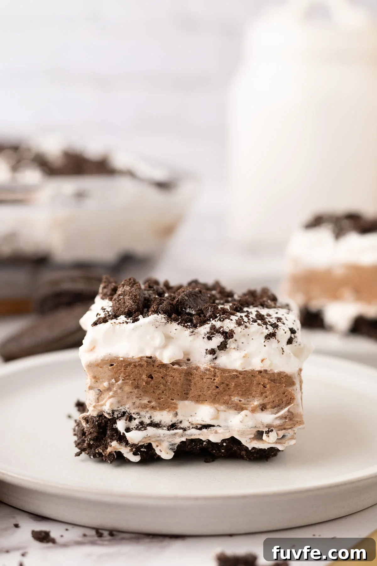 A serving of Chocolate Lasagna on a plate.