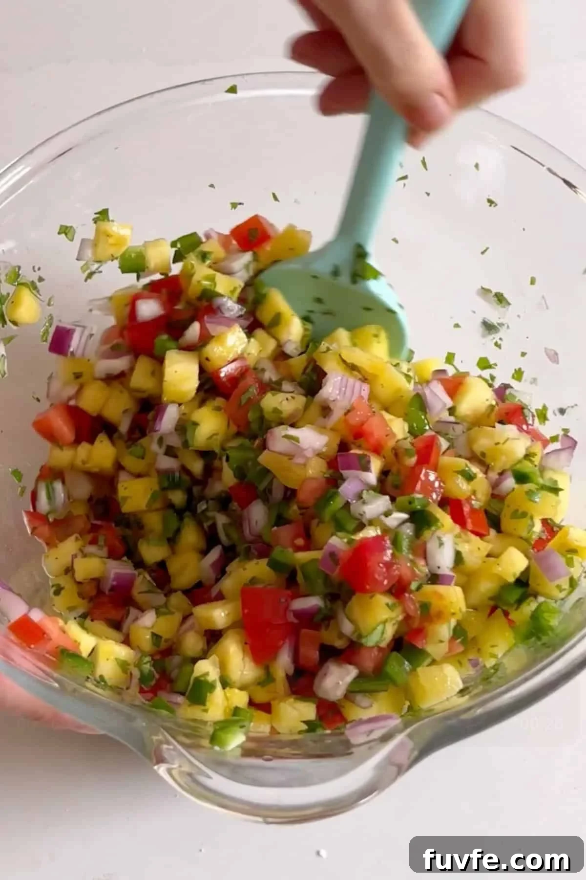 Pineapple salsa mixed together.