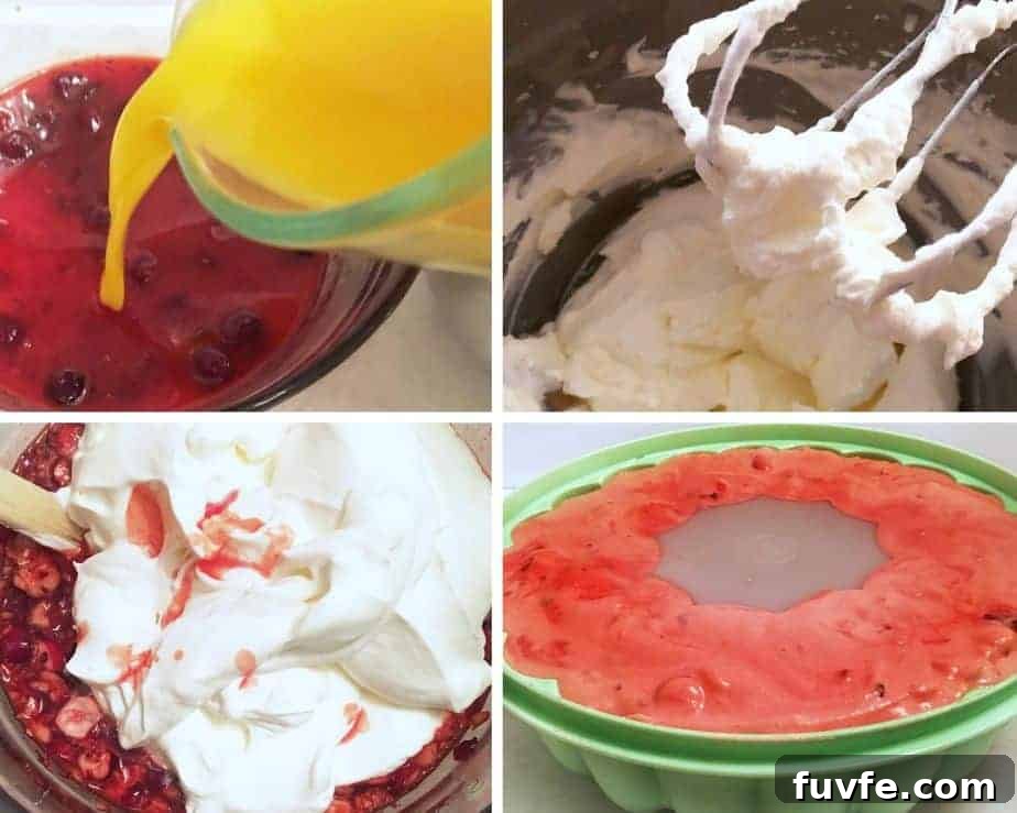 4 process pictures for cranberry mousse salad