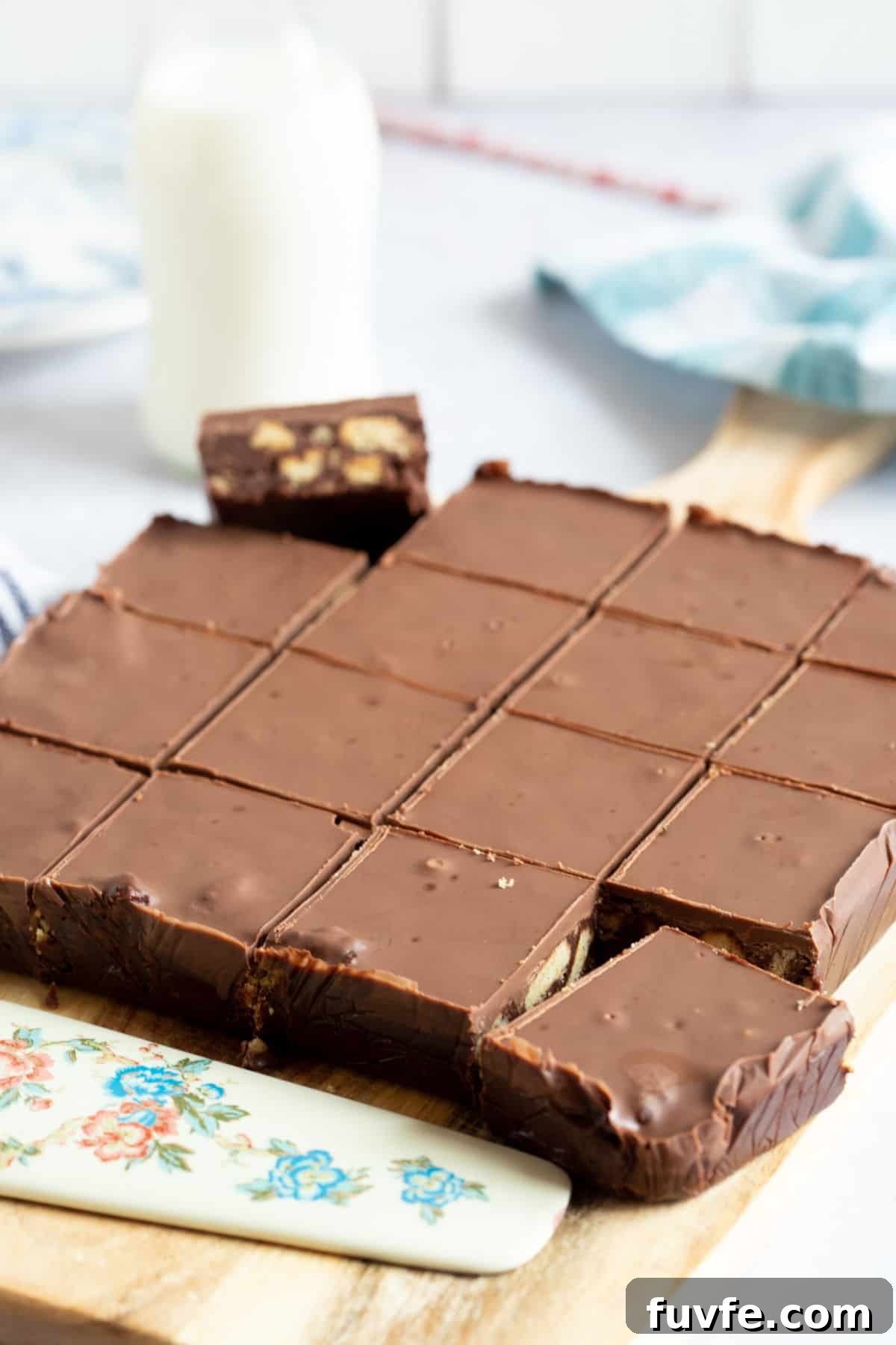 Quick Chocolate Tiffin Recipe: No-Bake Chocolate Biscuit Slice 7 A slab of chocolate tiffin.