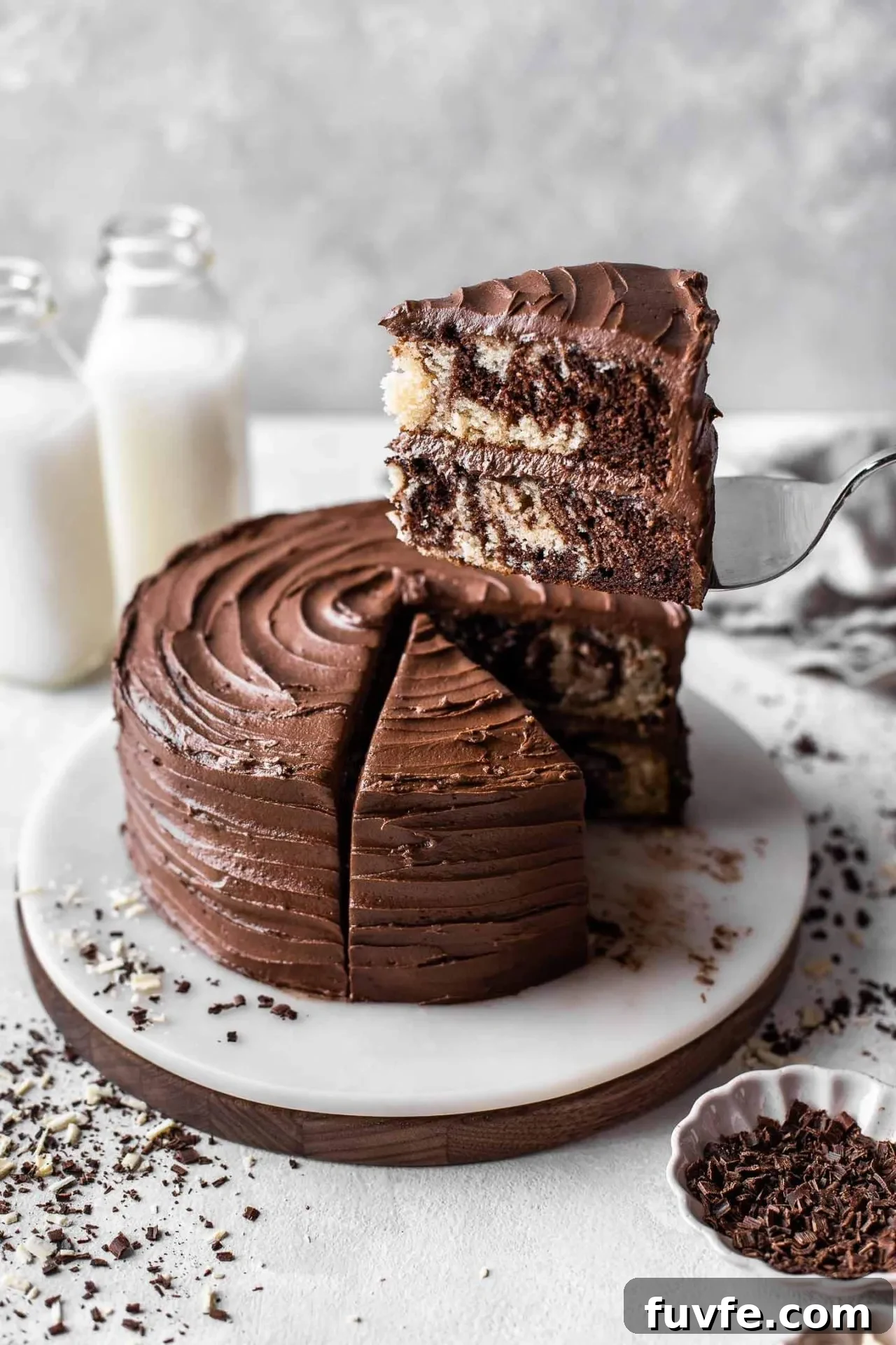 Classic Marble Cake Recipe with Swirled Chocolate-Vanilla Layers 14 sliced marble cake on cake stand