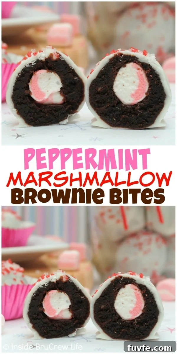 Hiding peppermint marshmallows inside brownie bites and covering them in white chocolate is a very good idea!