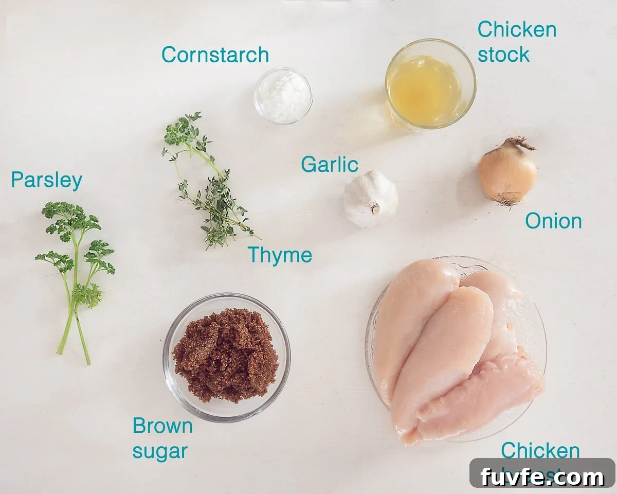 Brown Sugar Garlic Chicken Slow Cooker Recipe for Tender, Sticky Wings 3 Ingredients Slow Cooker Brown Sugar Garlic Chicken, individually labelled on a white background