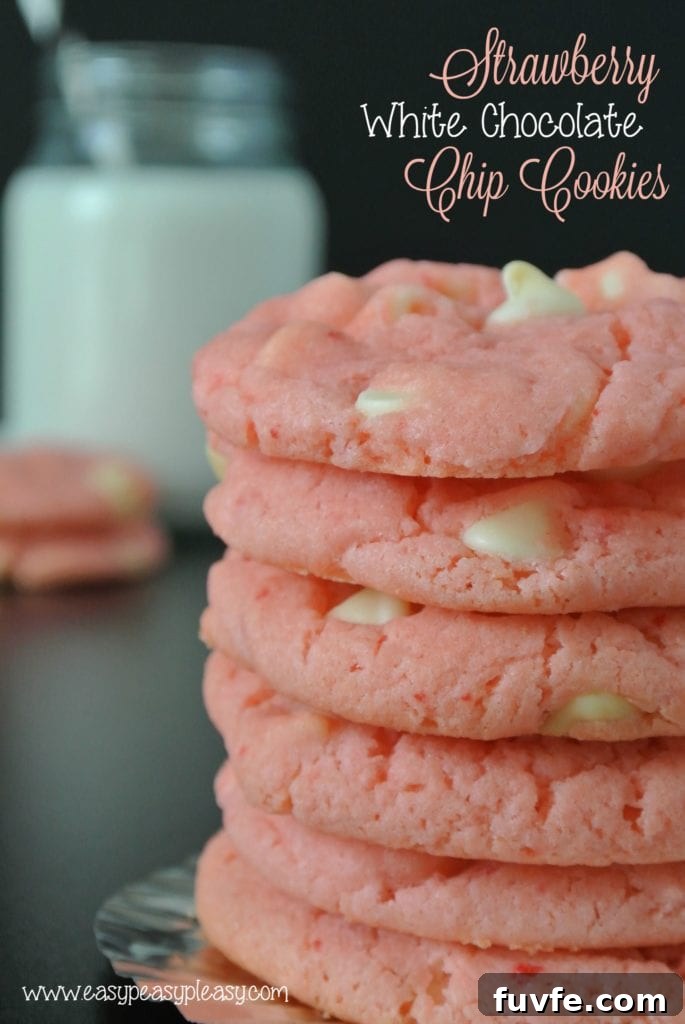 Do you want to see how easy these Strawberry White Chocolate Chip Cookies really are? There are only 4 ingredients and they are oh so scrumptious! Perfect for Valentine's Day or any other day!