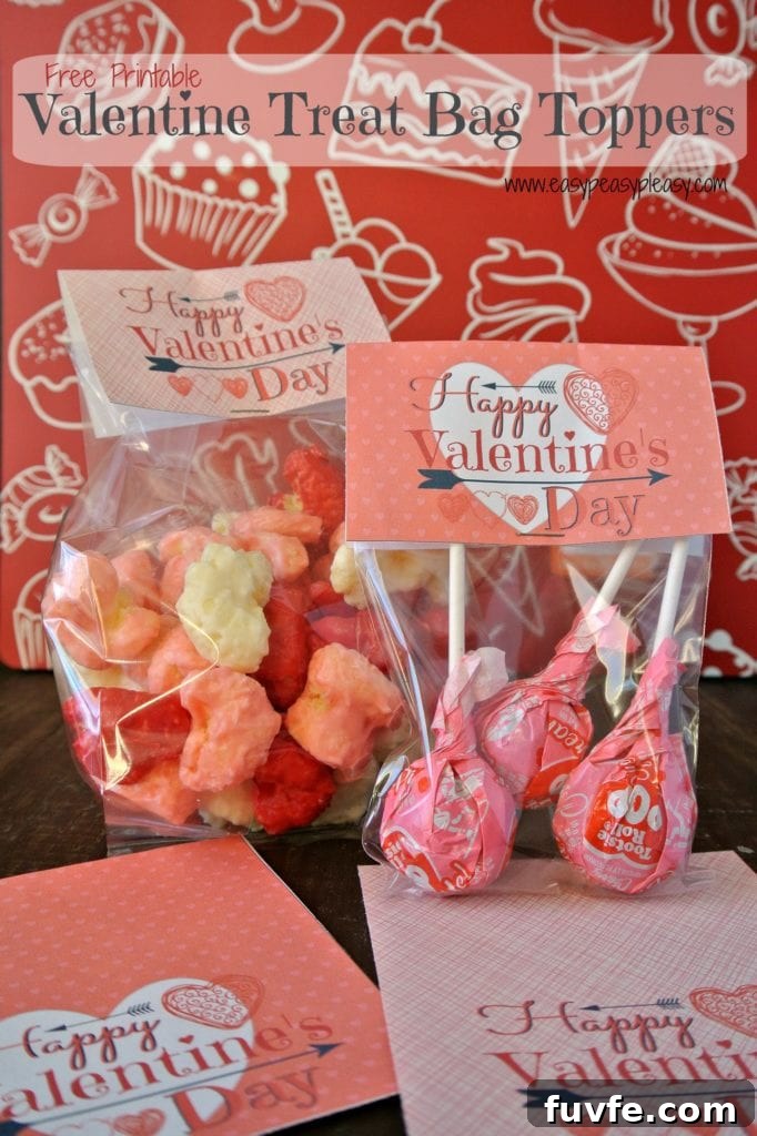 Print these free Valentine Treat Bag Toppers to make your own party favor bags.
