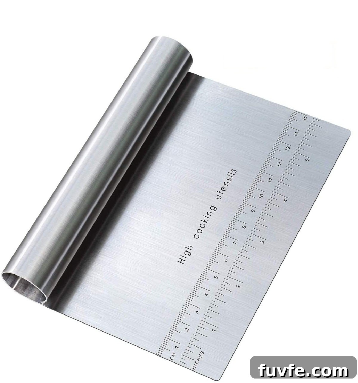 A stainless steel pastry cutter/scraper.