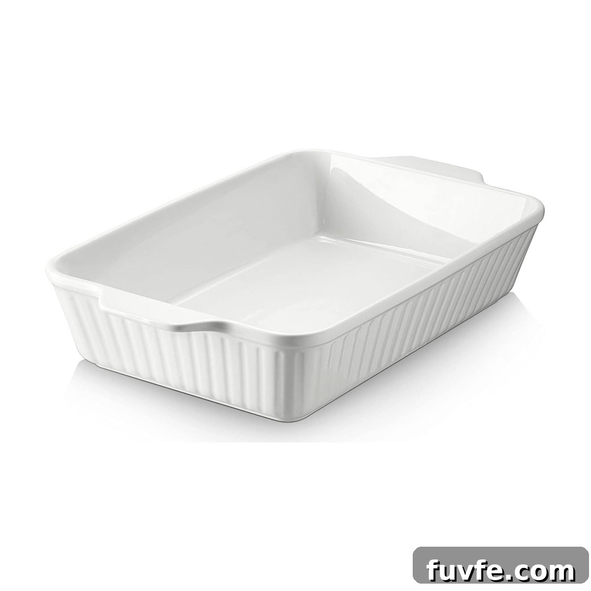 A white deep baking dish.