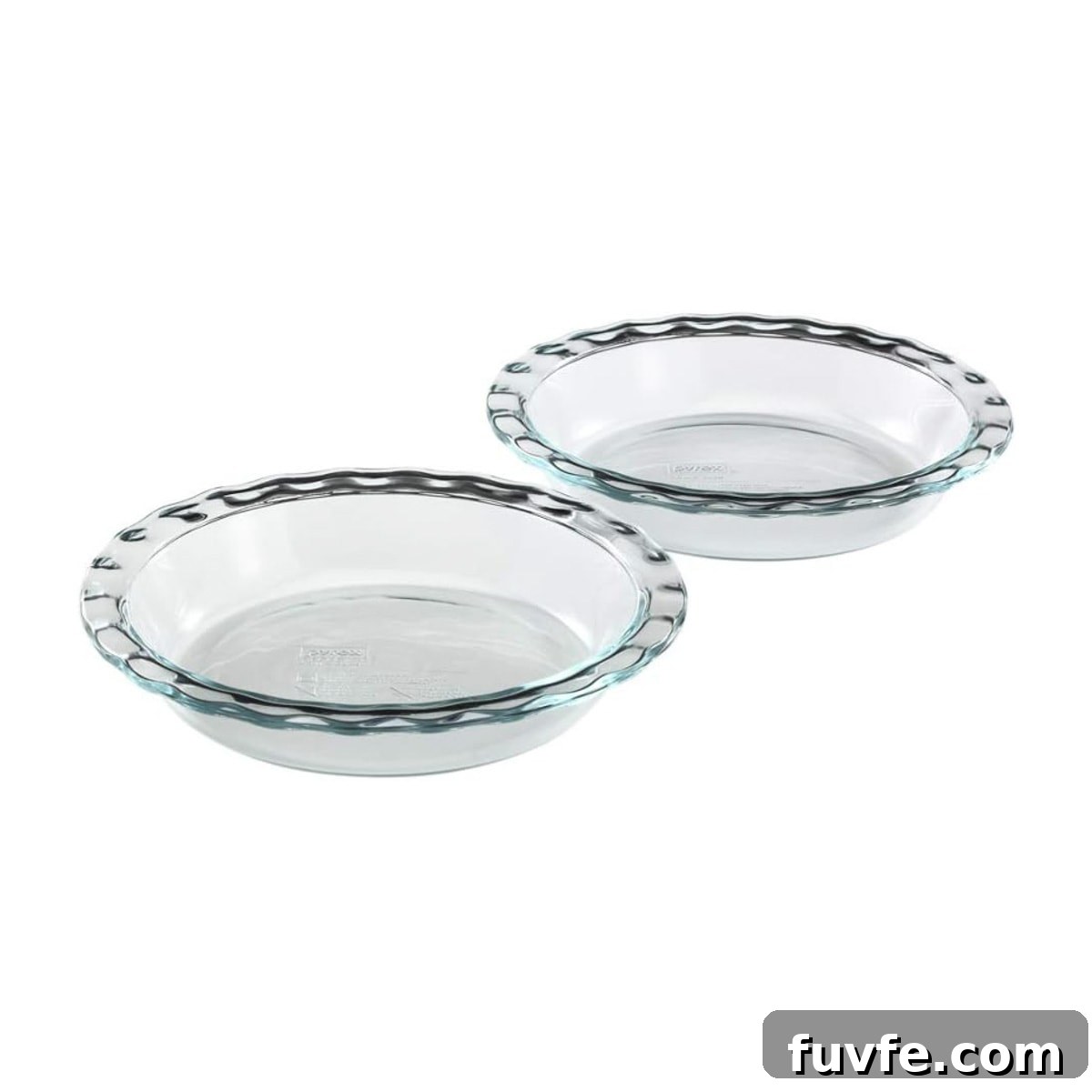 A set of two glass pie baking dishes.