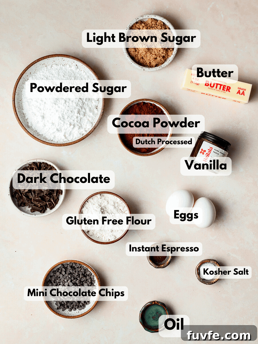 a collage of ingredients in small bowls needed to make brownie bites