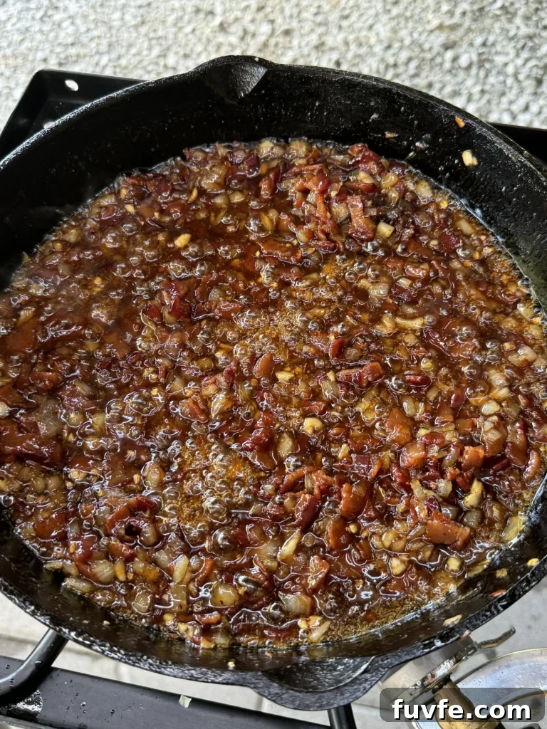 Bacon Jam Cheeseburger Sliders Recipe for Party Appetizers 5 bacon jam in a cast iron