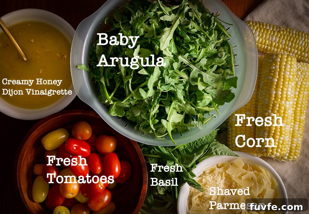 All the ingredients needed to make fresh corn salad.