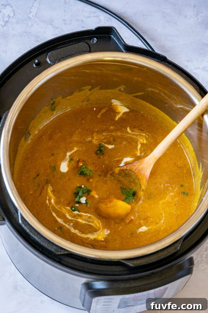 Creamy chicken tikka masala in a pressure cooker
