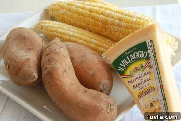 Parmigiano Reggiano Sweet Potato Corn Soup from Zestuous