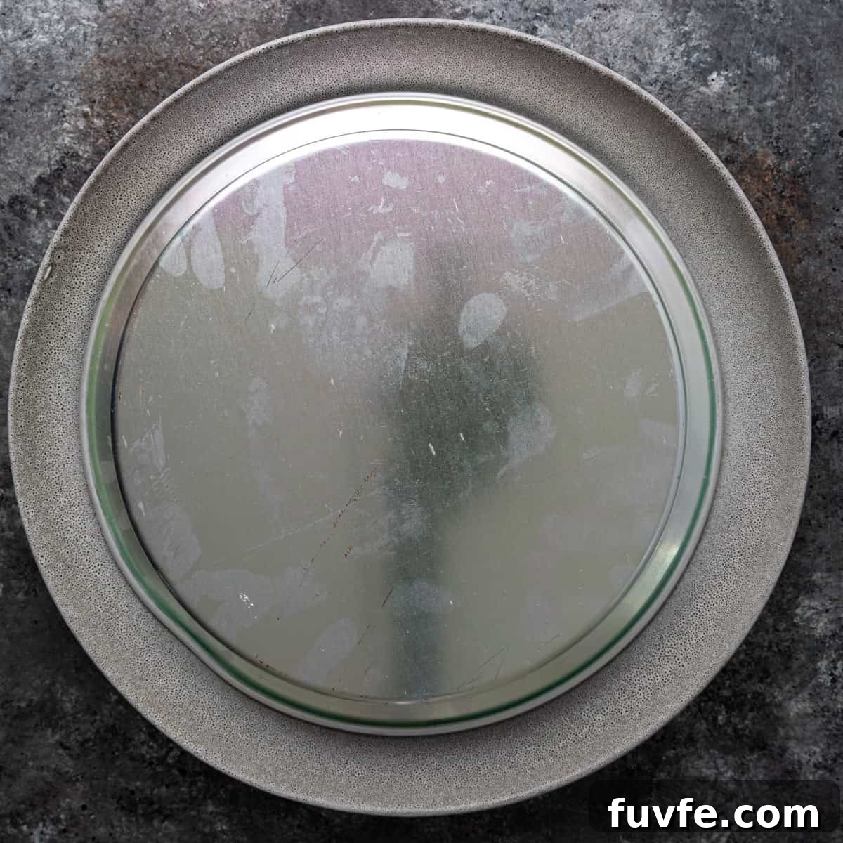overhead: baking dish upside down on a platter