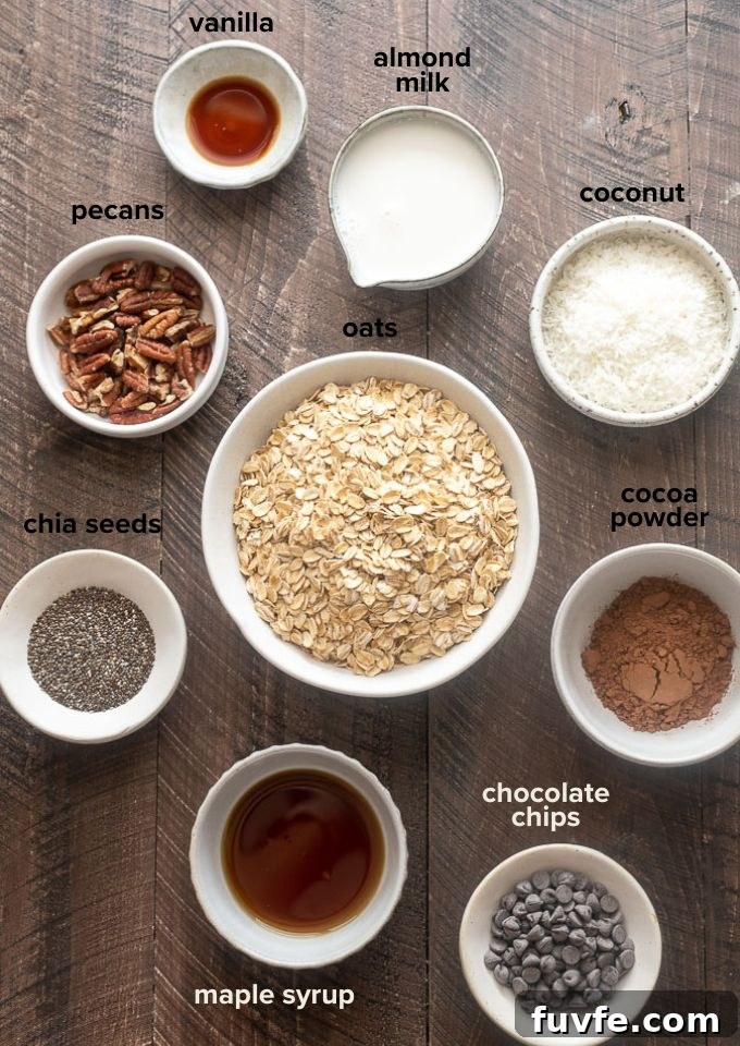 German Chocolate Overnight Oats Recipe 4 Chocolate overnight oats recipe ingredients.