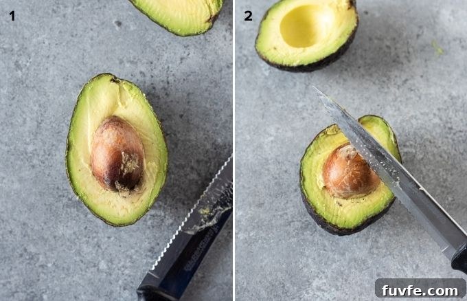 Homemade Guacamole with Lime, Cilantro and Jalapeño 5 Pitting avocado collage