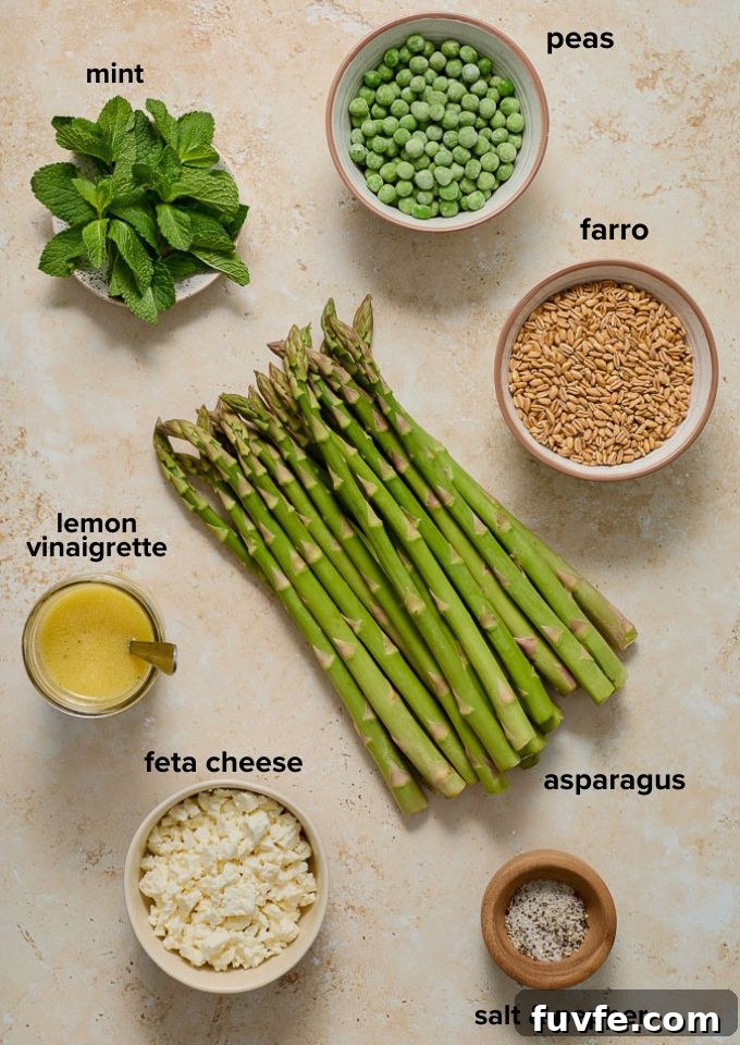 Spring Farro Salad with Feta, Peas and Lemon 4 Spring farro salad ingredients.