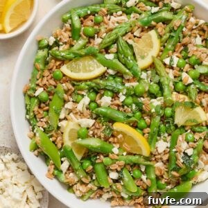 Spring Farro Salad with Feta, Peas and Lemon 8 Spring farro salad in a white serving bowl