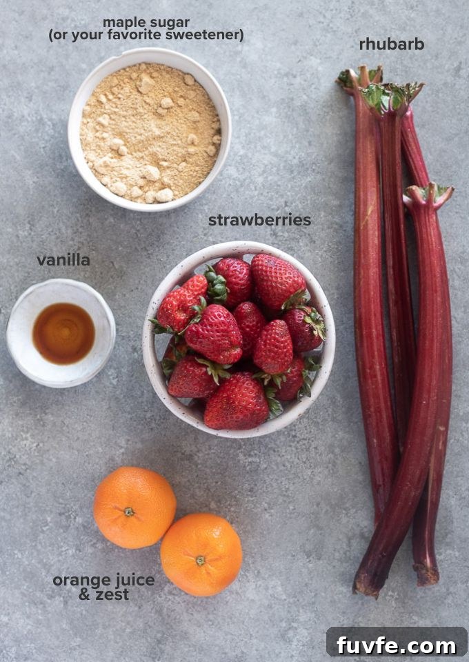 Strawberry rhubarb jam ingredients