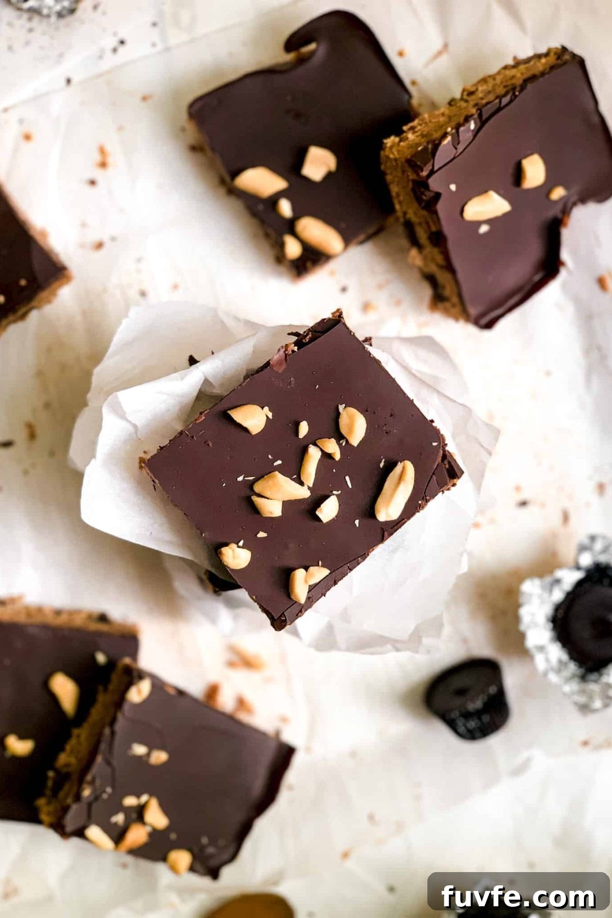 Homemade Dessert Bars with Peanut Butter and Melted Dark Chocolate