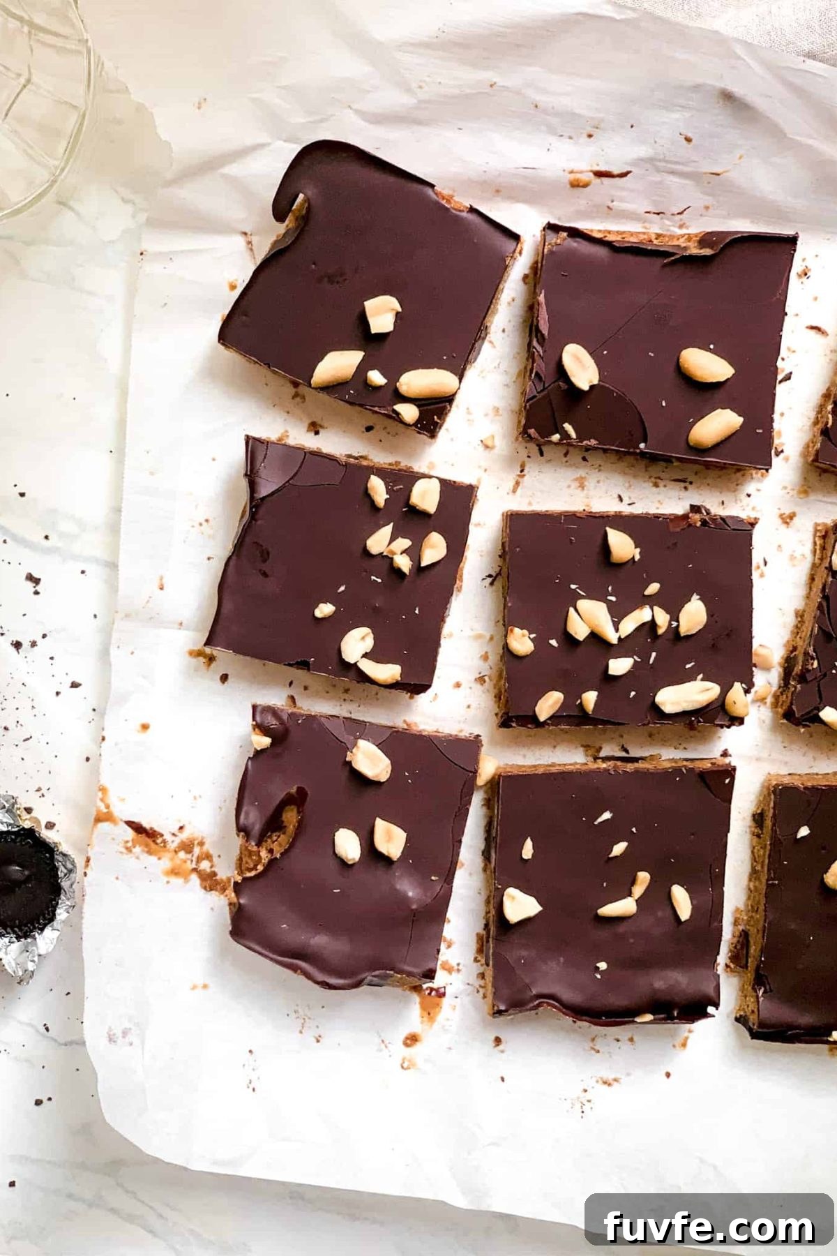 Homemade Dessert Bars with Peanut Butter and Melted Dark Chocolate