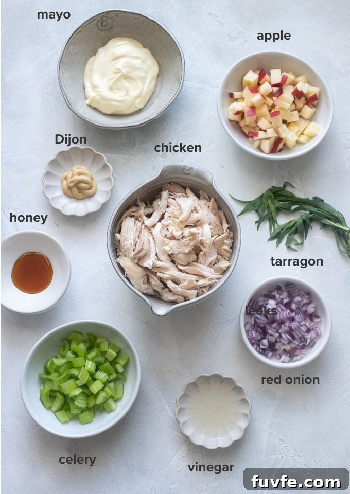 Tarragon chicken salad recipe ingredients.