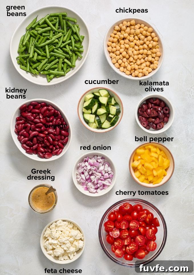 Mediterranean bean salad recipe ingredients.