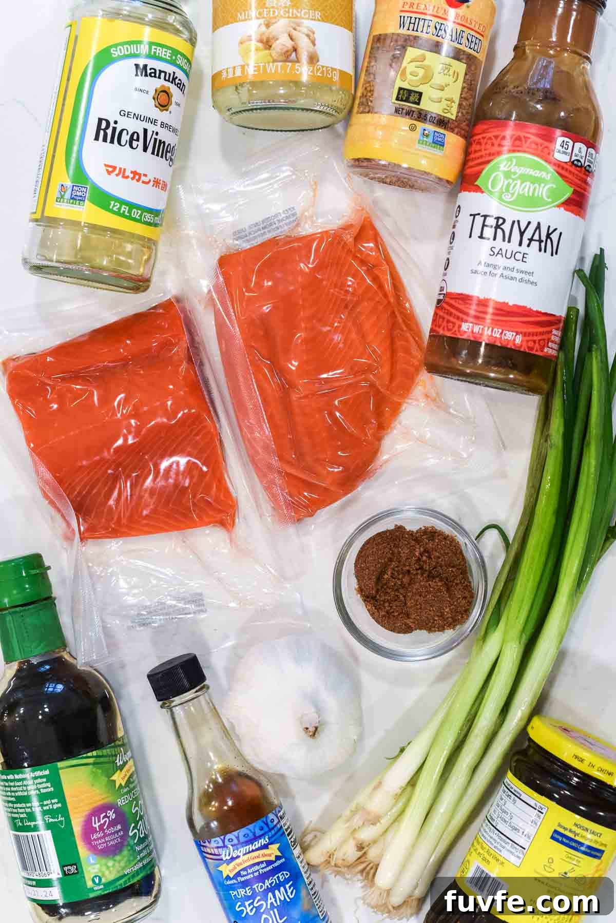 overhead shot of ingredients for teriyaki salmon