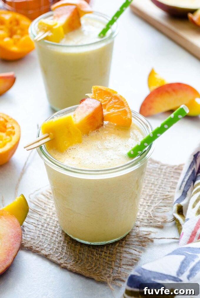 Peach smoothie in a jar