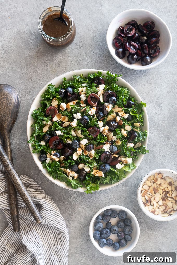 Kale, Cherry and Goat Cheese Salad Recipe 6 Summer kale salad ingredients in a bowl