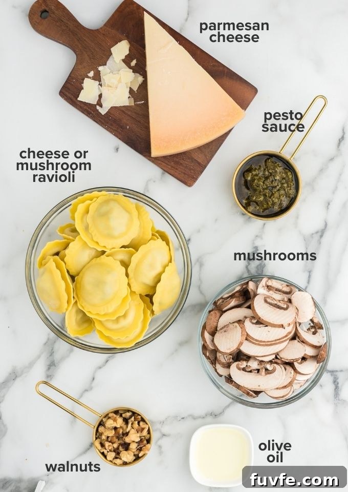 Creamy Mushroom Ravioli with Fresh Basil Pesto 4 Mushroom ravioli with pesto ingredients