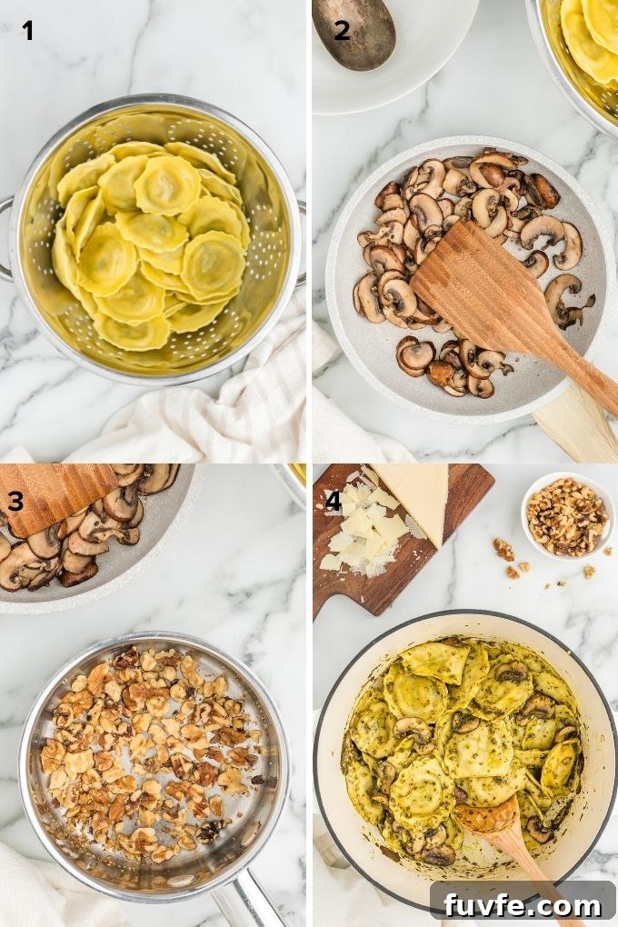 Creamy Mushroom Ravioli with Fresh Basil Pesto 5 How to make mushroom ravioli collage