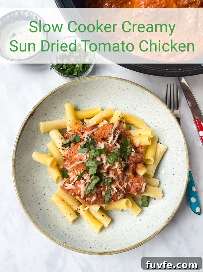Sun-Dried Tomato Chicken and Pasta Made in a Slow Cooker 10 Pinterest Pin