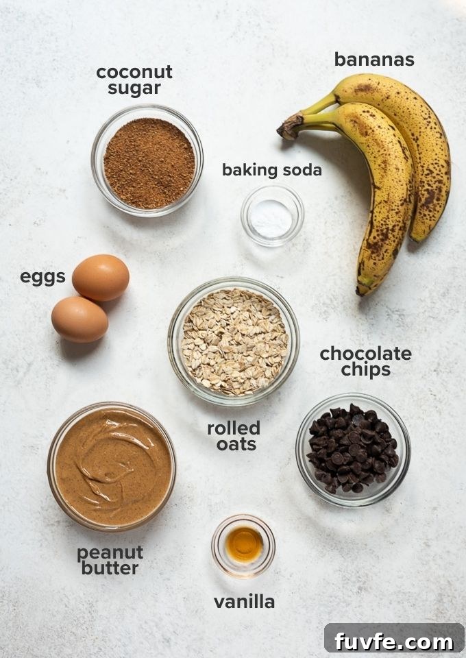 Gluten-Free Peanut Butter Banana Oatmeal Cookies Recipe 4 Ingredients needed to make oatmeal cookies with banana and peanut butter