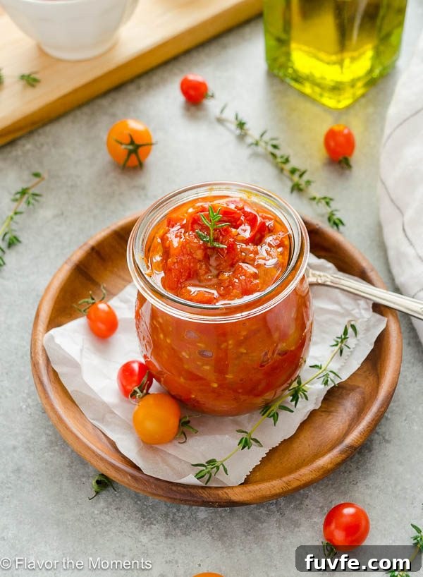 front shot of cherry tomato jam in a jar