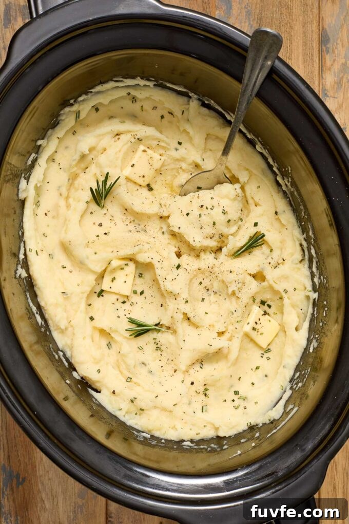 Buttermilk mashed potatoes in the crock pot.