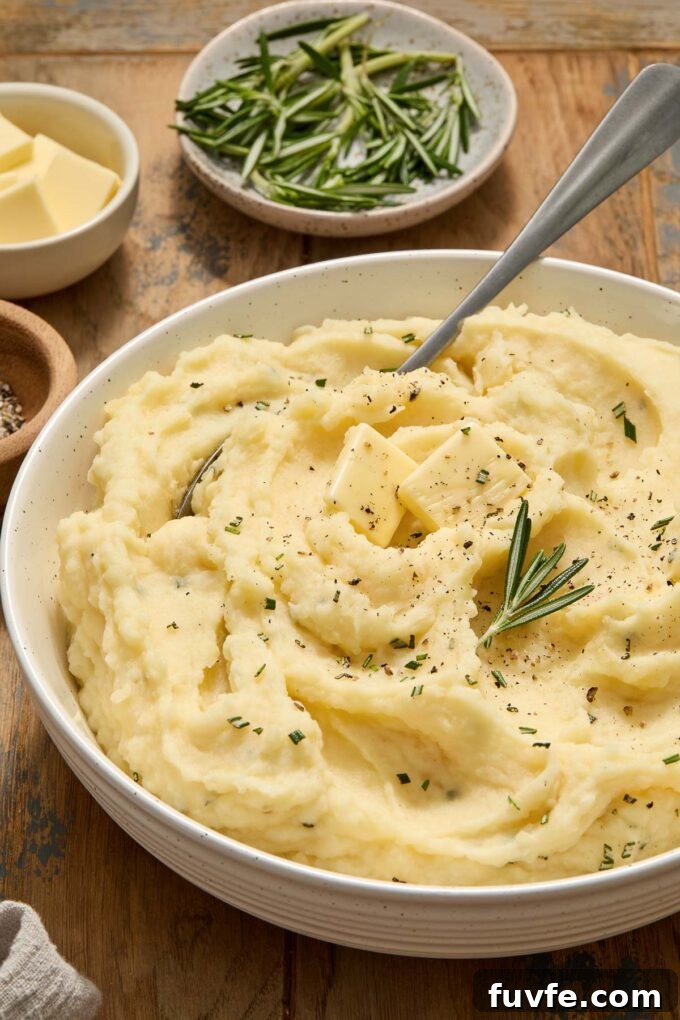 Buttermilk mashed potatoes in a white bowl.