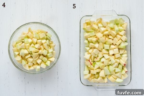 Classic Apple Crisp Recipe with Crunchy Oat Topping 5 How to make apple crisp filling process collage