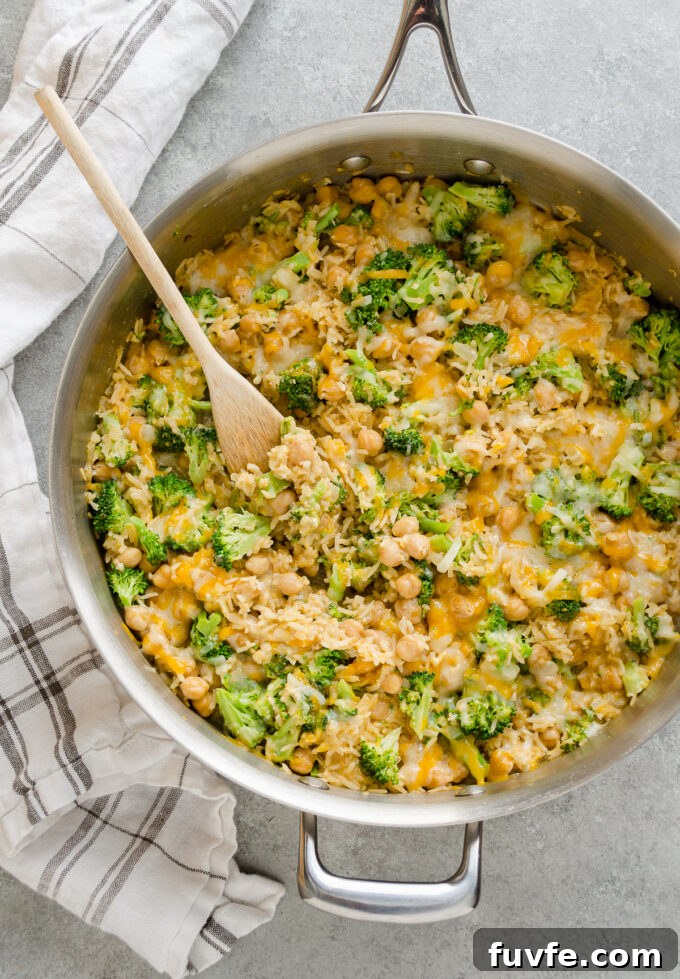 Chickpea casserole in a skillet.