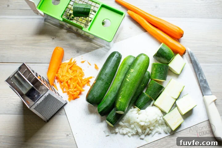 chopped vegetables for zucchini spread